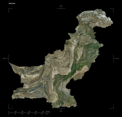 Pakistan shape isolated on black. High-res satellite map © zelwanka