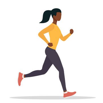 Running woman. Vector illustration. Flat design. Isolated on a white background.