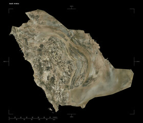 Saudi Arabia shape isolated on black. High-res satellite map