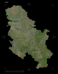 Serbia shape isolated on black. High-res satellite map