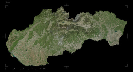 Slovakia shape isolated on black. High-res satellite map