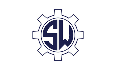 SW initial letter mechanical circle logo design vector template. industrial, engineering, servicing, word mark, letter mark, monogram, construction, business, company, corporate, commercial, geometric