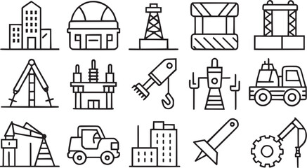 construction and architecture thin line icon set