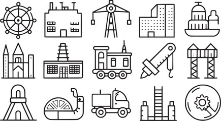 construction and architecture thin line icon set