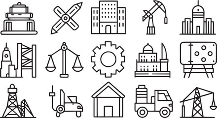 construction and architecture thin line icon set