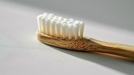Fototapeta na wymiar Eco-Friendly Bamboo Toothbrush on a Clean White Surface