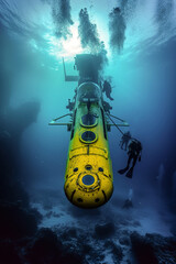 Obraz na płótnie Canvas Cutting-edge sonar for mapping systems pierce the ocean's depths. Submersibles, remotely operated vehicles, ROVs, rovers, diving/scuba vehicle