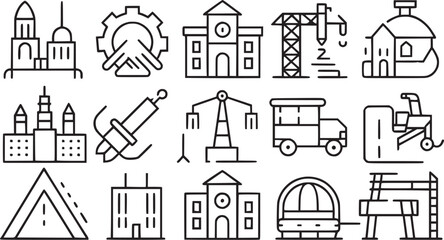 construction and architecture thin line icon set