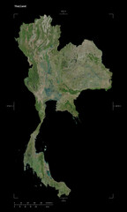 Thailand shape isolated on black. High-res satellite map