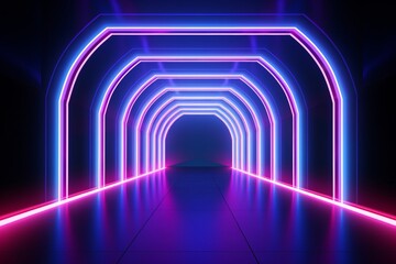 Futuristic Neon Light Tunnel with Vibrant Colors
