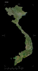 Vietnam shape isolated on black. High-res satellite map © zelwanka