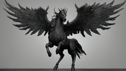 black and white Pegasus A dark demon Pegasus is the symbol of a cult that worships an ancient god of chaos and destruction.  