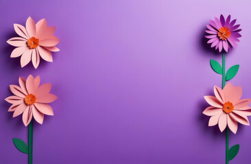 Obraz na płótnie Canvas Colorful paper flowers on purple background with copy space