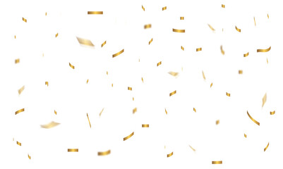 Abstract doted and confetti golden glitter and zigzag ribbon particles splatter on transparent background. Luxury golden glitter confetti that floats down falling bokeh celebration background.