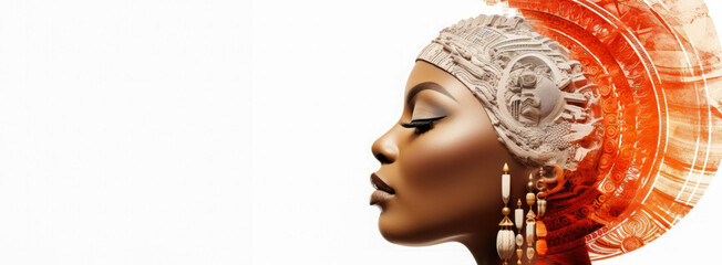 A woman's silhouette featuring a vibrant red architectural headwrap, showcasing the beauty of cultural heritage and design innovation.