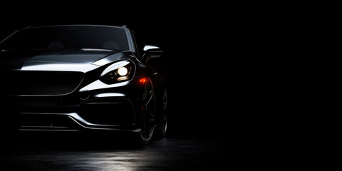 A sleek car is revealed through the shadows, its headlights piercing the darkness with a modern and mysterious allure.