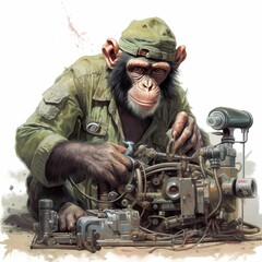 Military Monkey Mechanic - obrazy, fototapety, plakaty