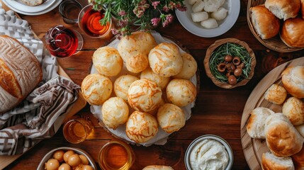 Closeup of brazilian cheese bread - pao de queijo on a plate on table - Powered by Adobe