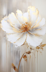 pano picture oil painting white flower with golden brush strokes with texture, elegant, romantic, luxurious bud