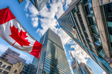 flag and party in the Canadian city with its skyscrapers, Canada Day, July