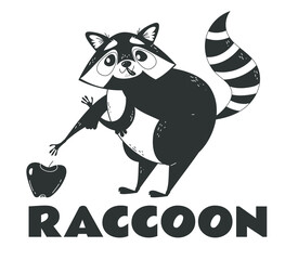 Cartoon cute raccoon black logo isolated concept. Vector flat graphic design illustration