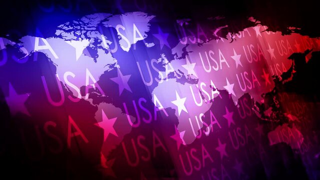 Usa text on world map background with american letters, stars, and national symbols for patriotic design inspiration
