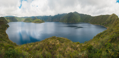 Cuicocha caldera and crater lake at the foot of Cotacachi Volcano in the Cordillera Occidental of...