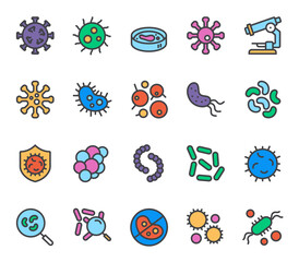 Virus line icons. Germs. Set of outline symbols, simple graphic elements, modern linear style black pictograms collection. Vector line icons set