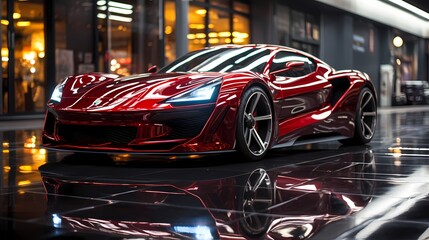 Red luxury Sport car on the road 