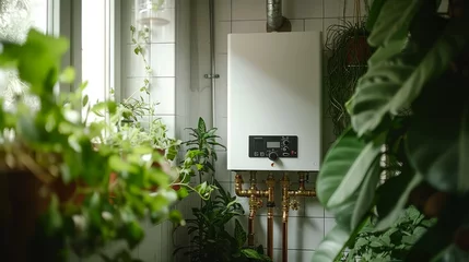 Foto op Canvas Modern home boiler and heating system installation with organized piping © sitimutliatul