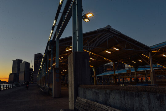 Brooklyn Bridge Park Pier 2 Pickleball Courts' sunset, taken on February 3rd, 2024. 
