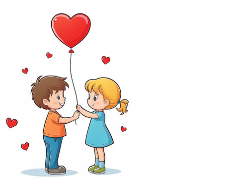 Children. Boy and girl. Heart. Balloon. Valentine's Day. The 14th of February. Valentine's Day. Birthday. March 8. Postcard. Card. International Women's Day.