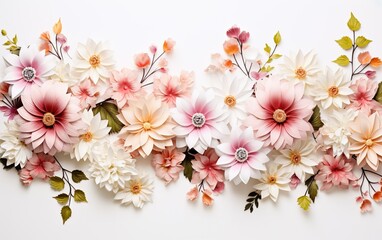 Creative layout made with beautiful flowers on white background