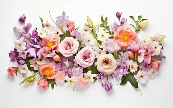 Creative layout made with beautiful flowers on white background