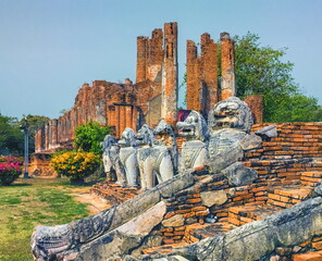 Wat thammikarat temple, Unesco World Heritage, in Ayutthaya, Thailand - 727950534