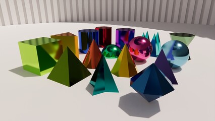 3d illustration of the evolution of composed geometric objects
