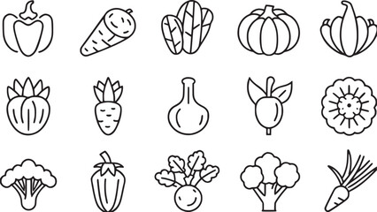 vegetables thin line icon set vector collections. 