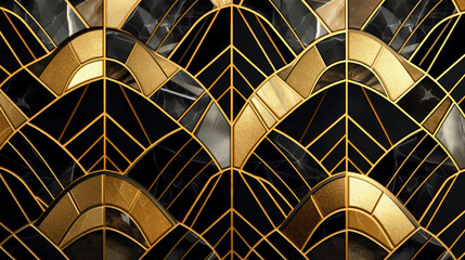 Abstract background, seamless pattern, geometric mosaic tile with marble texture and gold. Repeating art deco wallpaper