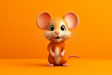 Cute mouse cartoon on orange background. Generative AI