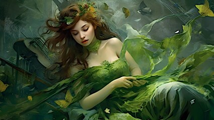 Emerald Enchantment Fantasy Portrait of a Musical Lady