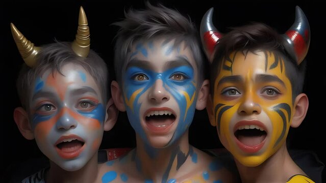 Face-painting creating fantastical characters on the faces of children