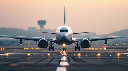 Commercial Airplane Preparing for Takeoff on Runway