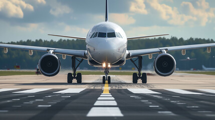 Commercial Airplane Preparing for Takeoff on Runway
