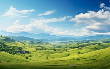 Obraz premium Panorama of beautiful countryside. Sunny afternoon