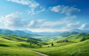 Fototapeta premium Panorama of beautiful countryside. Sunny afternoon