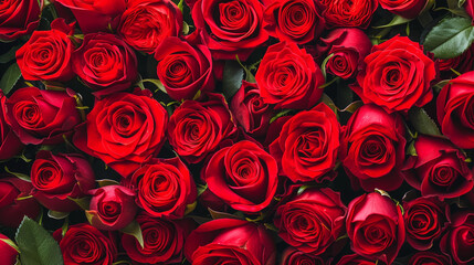 Lush Rose Garden, Full Frame of Bright Red Roses for Valentine's Day, Wedding Decorations, and Love Themes