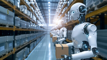 artificial intelligence robots working in warehouse