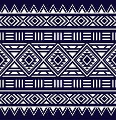 Polynesian Maori tribal aztec seamless pattern, blue and  white color