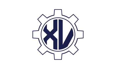 XV initial letter mechanical circle logo design vector template. industrial, engineering, servicing, word mark, letter mark, monogram, construction, business, company, corporate, commercial, geometric