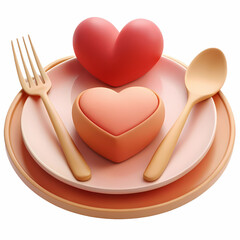 Heart on dish with love 3d, Romance., icon, isolated on white background